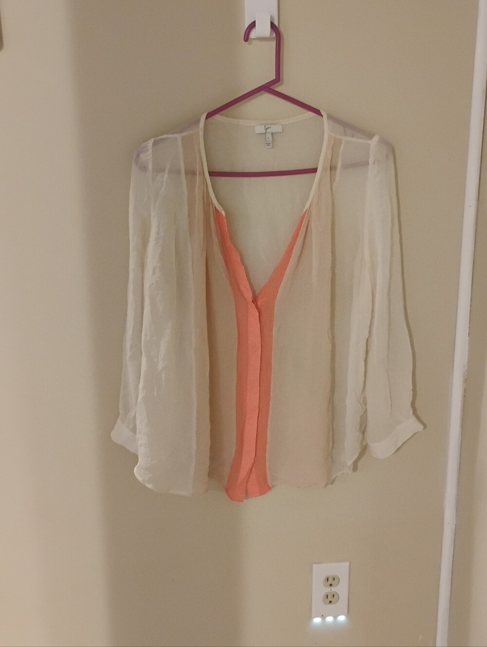 Joie Color Block Notched Neckline Buttoned Silk Top Blouse Sz L